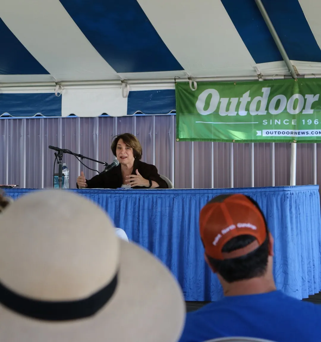 Amy Klobuchar speaking at the Outdoor News forum at Game Fair