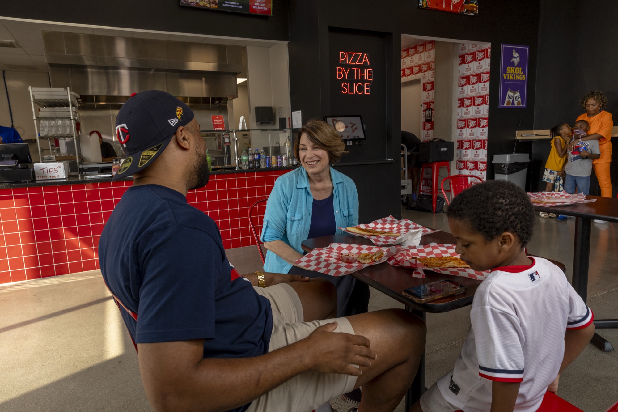 Amy Klobuchar at a Black-owned pizza business in Minneapolis
