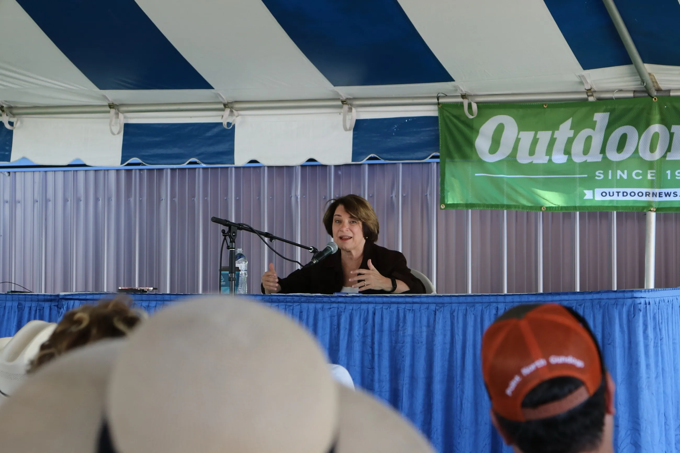 Amy Klobuchar speaking at the Outdoor News forum at Game Fair